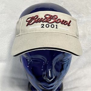 Vintage BUD BOWL 2001 TAN ADJUSTABLE VISOR HAT BUDWEISER BUD LIGHT